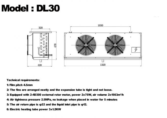 DL serie DL22 unit cooler certificazione CE air cooler personalizzato 3HP refrigeration evaporator ceiling evaporator, adatto per la refrigerazione in magazzino, camera frigorifera, frigorifero per verdure 2