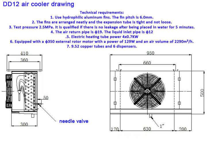 DD12 Coil di evaporatore idrofilo di alluminio con pinna di raffreddamento dell'aria con cerniere Evaporatore con valvola di espansione evaporatore per camera fredda