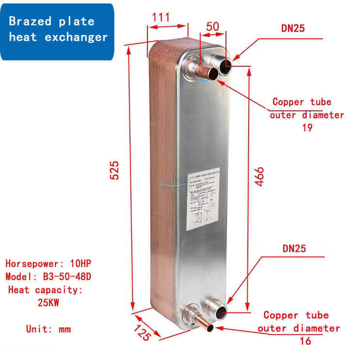 B3-50-48D Prezzo economico 10HP Scambiatore di calore evaporatore rame / acciaio inossidabile 304/316 Produttore di scambiatori di calore a piastra brasata